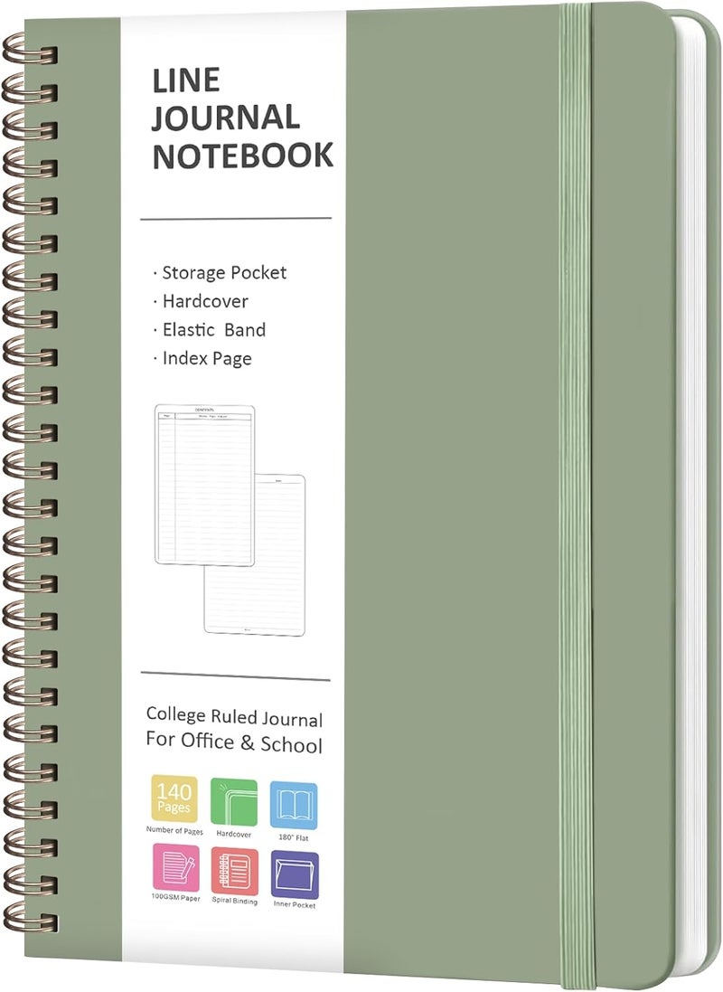 VALOME Journaling Notebooks, A5 Lined Spiral Notebook for Women & Men, 146 Pages College Ruled Hardcover Note Book for Work, Note Taking, Journaling, School, Writing (GREEN) - Image 1